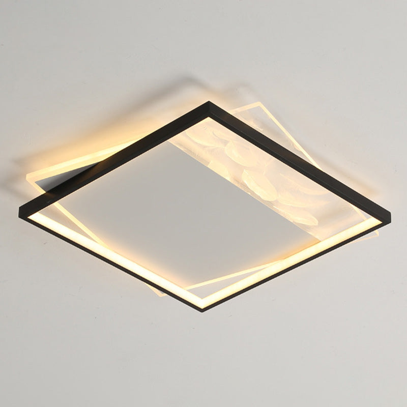 Geometric Feather LED Semi Flush Mount in Modern Simplicity Wrought Iron Ceiling Light for Interior Spaces