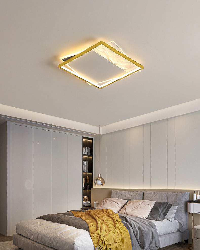 Geometric Feather LED Semi Flush Mount in Modern Simplicity Wrought Iron Ceiling Light for Interior Spaces