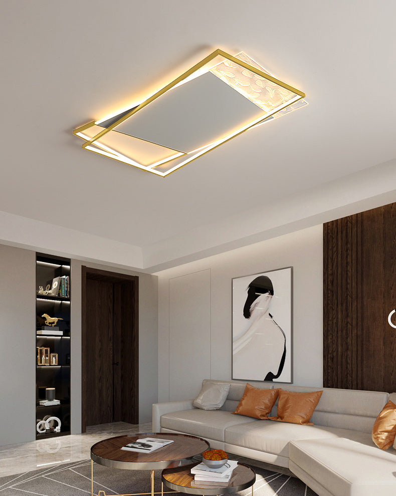 Geometric Feather LED Semi Flush Mount in Modern Simplicity Wrought Iron Ceiling Light for Interior Spaces