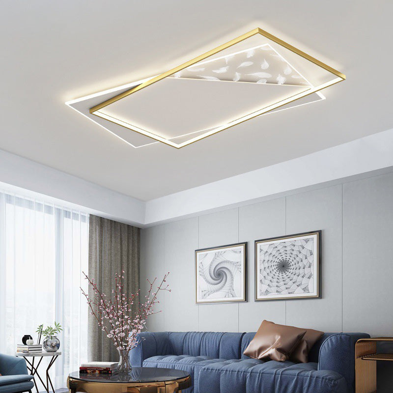 Modern Concise Feather LED Ceiling Fixture Wrought Iron Flush Mount for Living Room