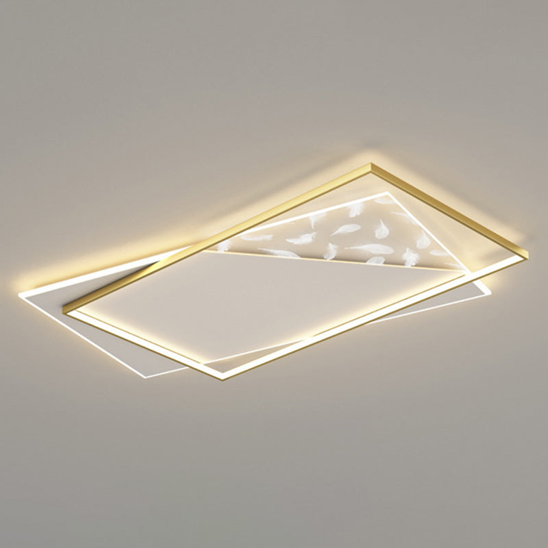 Modern Concise Feather LED Ceiling Fixture Wrought Iron Flush Mount for Living Room