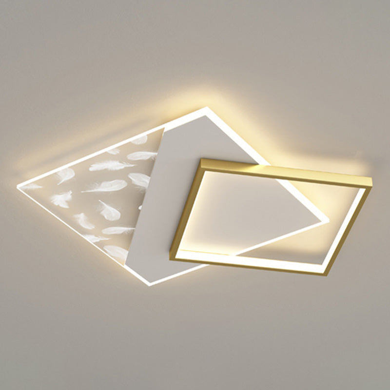 Modern Concise Feather LED Ceiling Fixture Wrought Iron Flush Mount for Living Room