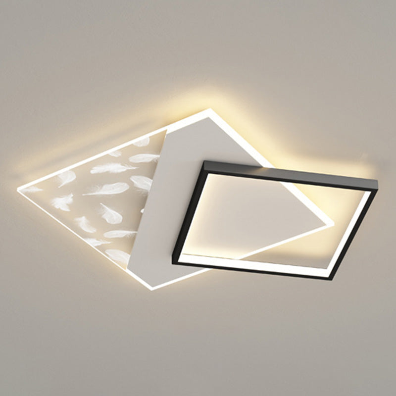 Modern Concise Feather LED Ceiling Fixture Wrought Iron Flush Mount for Living Room