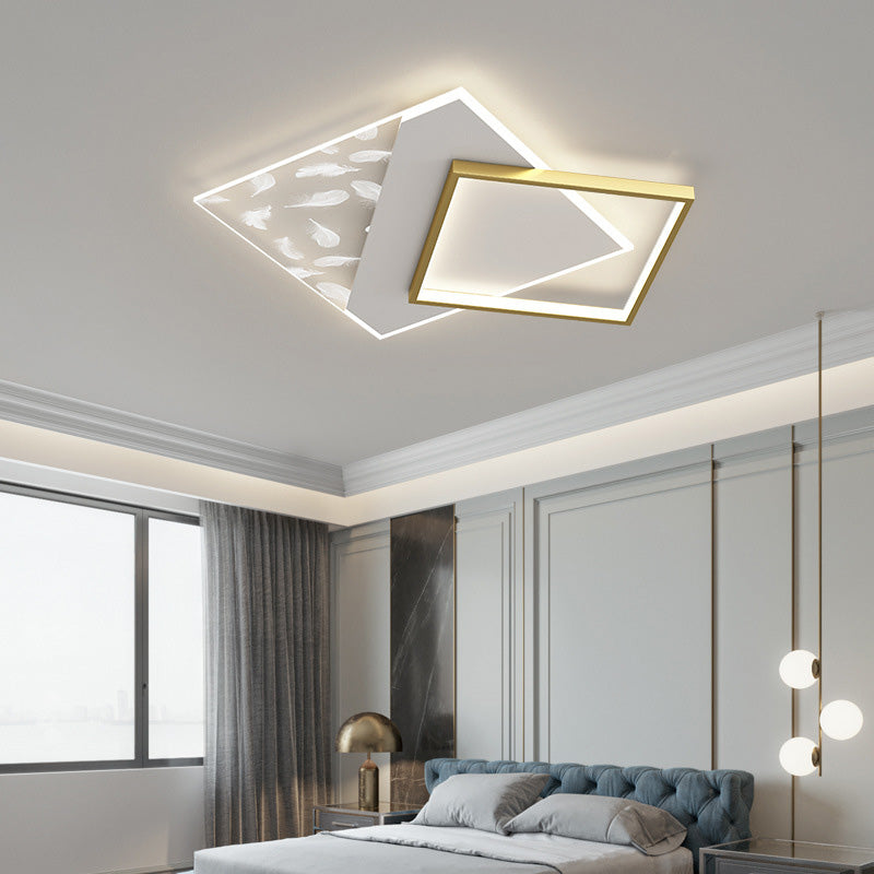Modern Concise Feather LED Ceiling Fixture Wrought Iron Flush Mount for Living Room