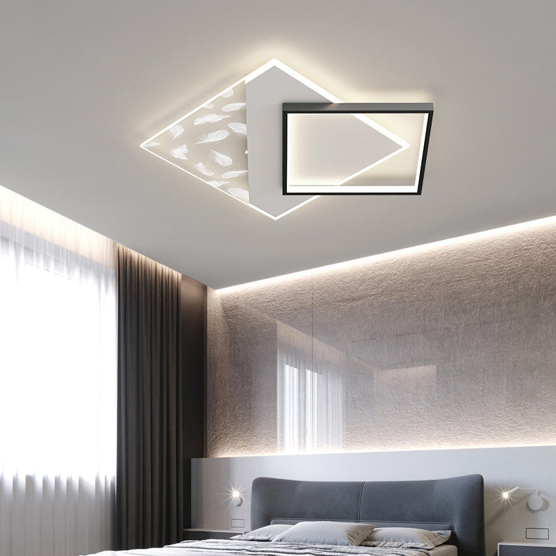 Modern Concise Feather LED Ceiling Fixture Wrought Iron Flush Mount for Living Room