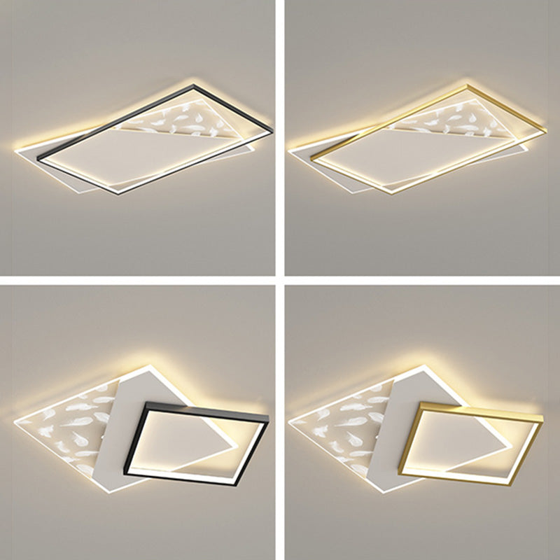 Modern Concise Feather LED Ceiling Fixture Wrought Iron Flush Mount for Living Room