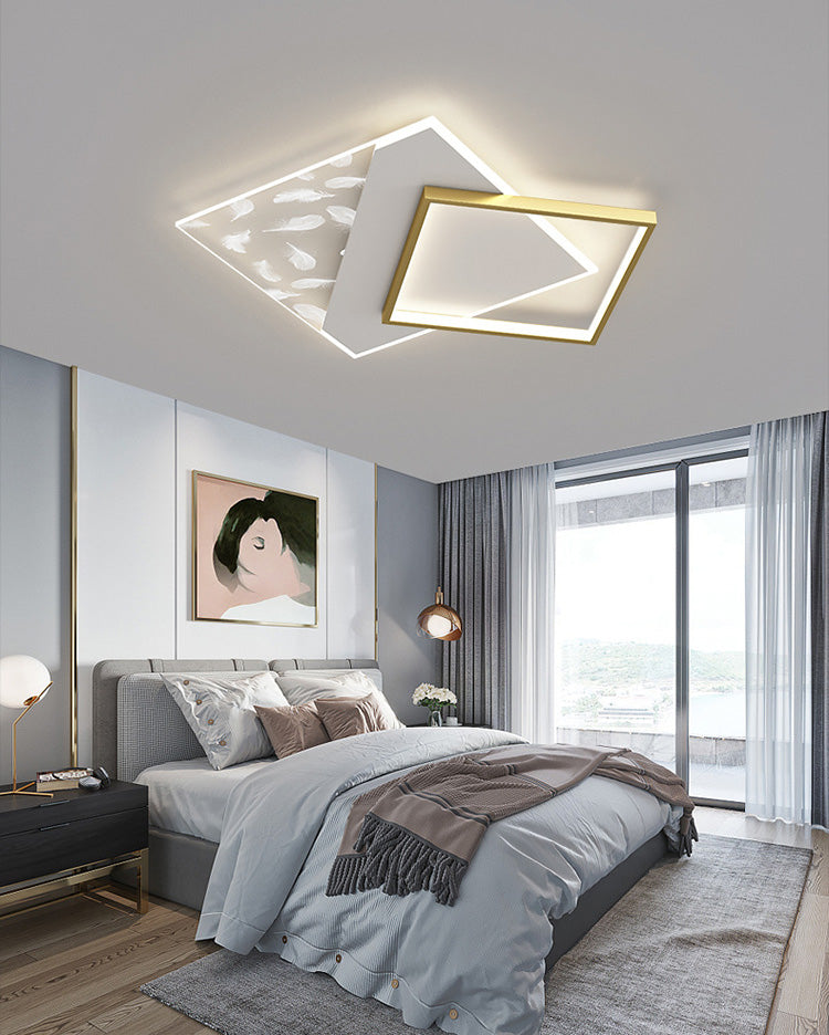 Modern Concise Feather LED Ceiling Fixture Wrought Iron Flush Mount for Living Room