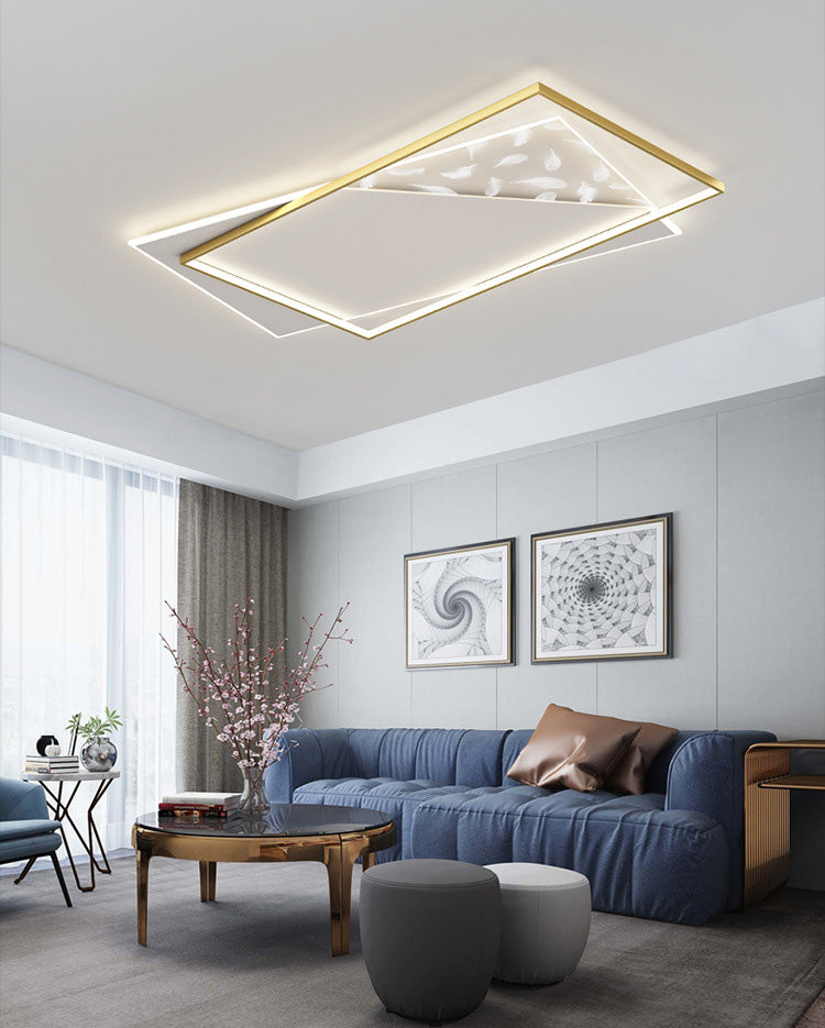 Modern Concise Feather LED Ceiling Fixture Wrought Iron Flush Mount for Living Room