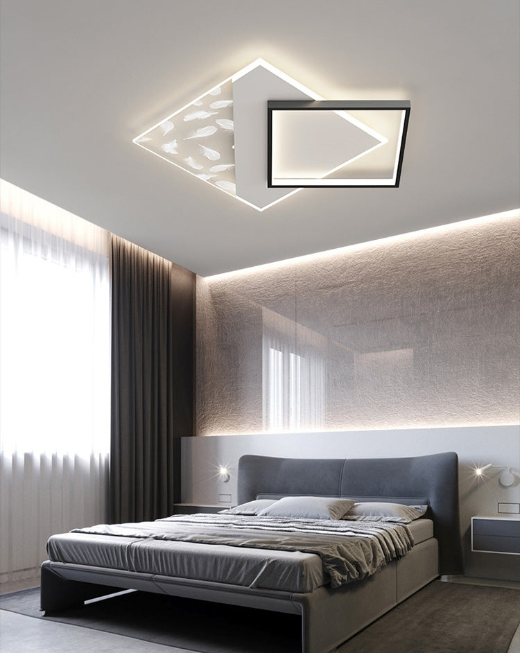 Modern Concise Feather LED Ceiling Fixture Wrought Iron Flush Mount for Living Room