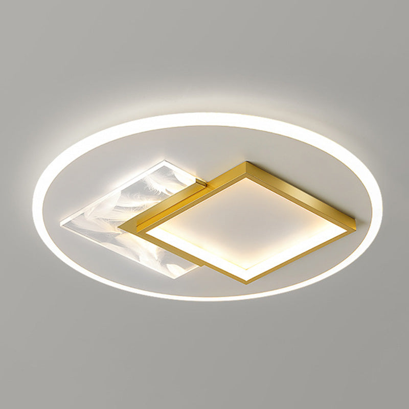 White and Gold LED Flush Mount in Modern Concise Style Acrylic Feather Ceiling Light for Living Room