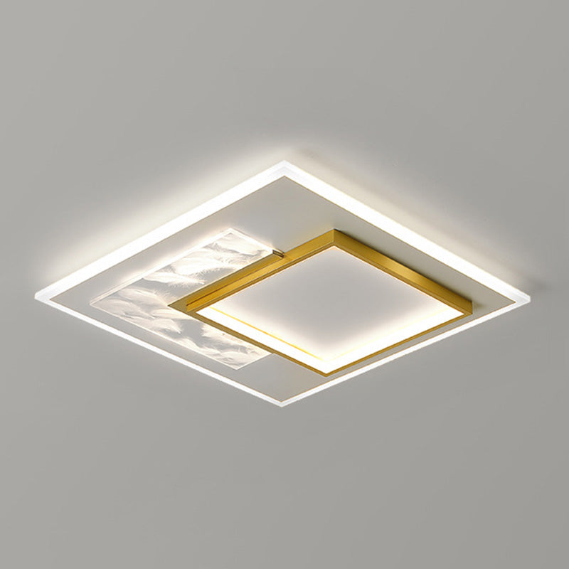 White and Gold LED Flush Mount in Modern Concise Style Acrylic Feather Ceiling Light for Living Room