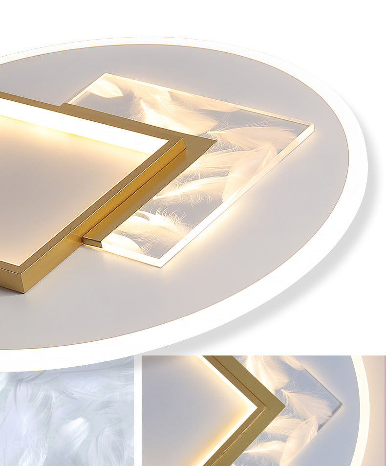 White and Gold LED Flush Mount in Modern Concise Style Acrylic Feather Ceiling Light for Living Room