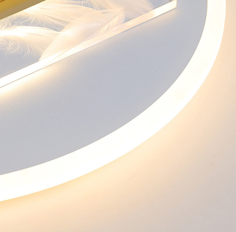 White and Gold LED Flush Mount in Modern Concise Style Acrylic Feather Ceiling Light for Living Room