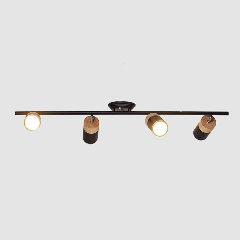 Nordic Cylindrical Metal and Wooden Cylindrical Track Spotlights Flush Mount Ceiling Light Fixtures for Foyer and Shop