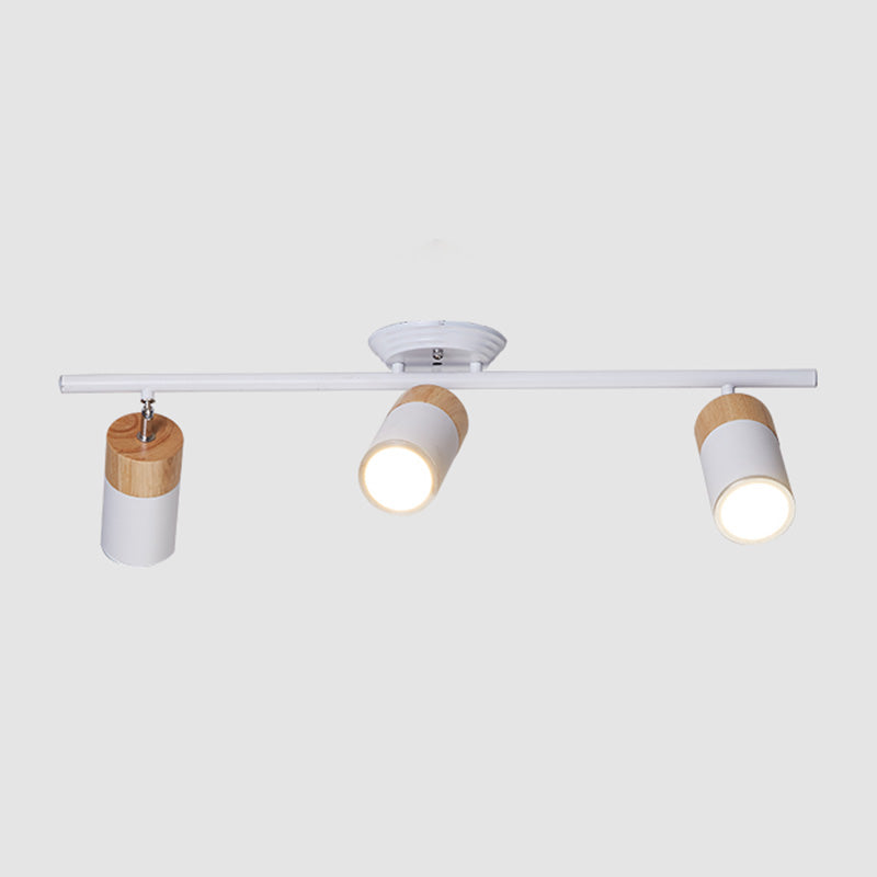 Nordic Cylindrical Metal and Wooden Cylindrical Track Spotlights Flush Mount Ceiling Light Fixtures for Foyer and Shop