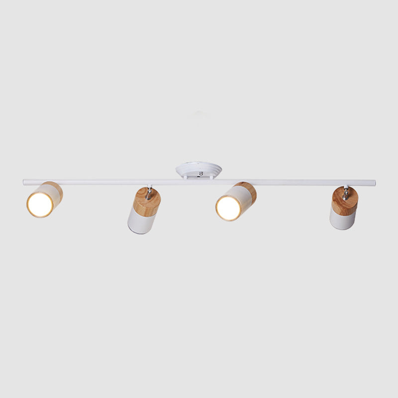 Nordic Cylindrical Metal and Wooden Cylindrical Track Spotlights Flush Mount Ceiling Light Fixtures for Foyer and Shop