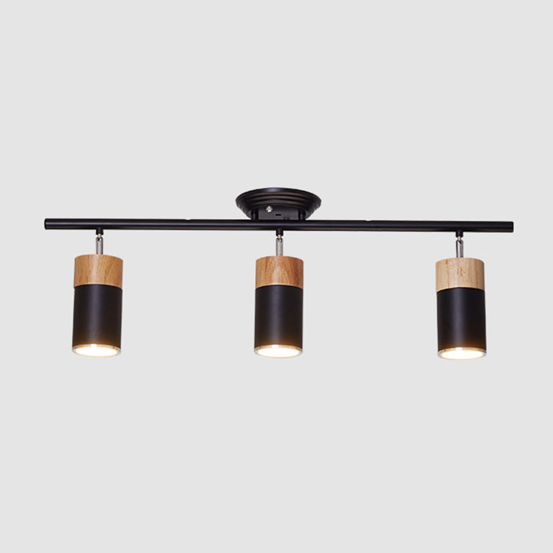 Nordic Cylindrical Metal and Wooden Cylindrical Track Spotlights Flush Mount Ceiling Light Fixtures for Foyer and Shop