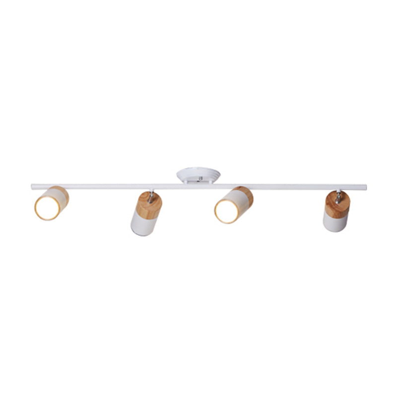 Nordic Cylindrical Metal and Wooden Cylindrical Track Spotlights Flush Mount Ceiling Light Fixtures for Foyer and Shop