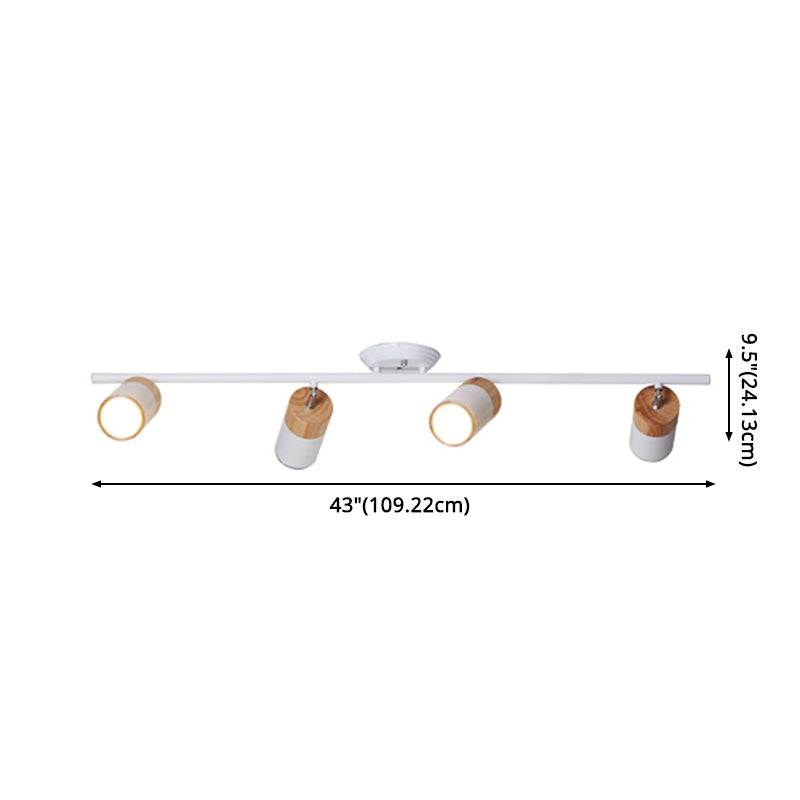 Nordic Cylindrical Metal and Wooden Cylindrical Track Spotlights Flush Mount Ceiling Light Fixtures for Foyer and Shop