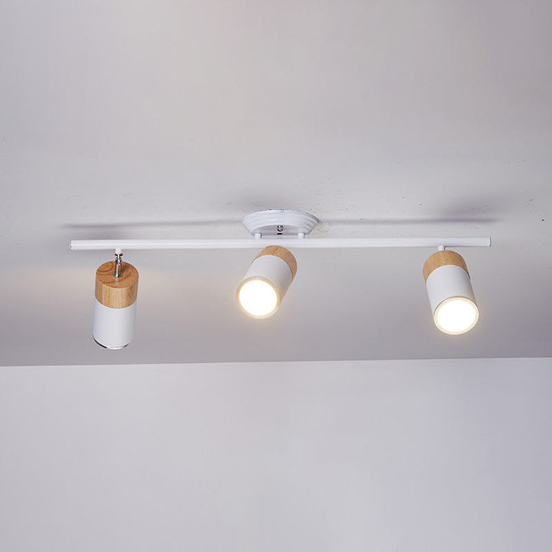 Nordic Cylindrical Metal and Wooden Cylindrical Track Spotlights Flush Mount Ceiling Light Fixtures for Foyer and Shop