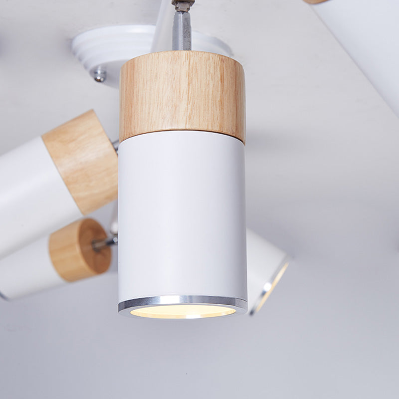Nordic Cylindrical Metal and Wooden Cylindrical Track Spotlights Flush Mount Ceiling Light Fixtures for Foyer and Shop