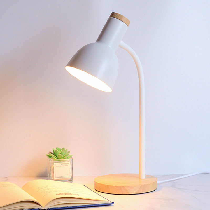 Dome Shade Nordic Style Table Lampe 18 "Hauteur de lite de lecture de chevet avec base ronde en bois