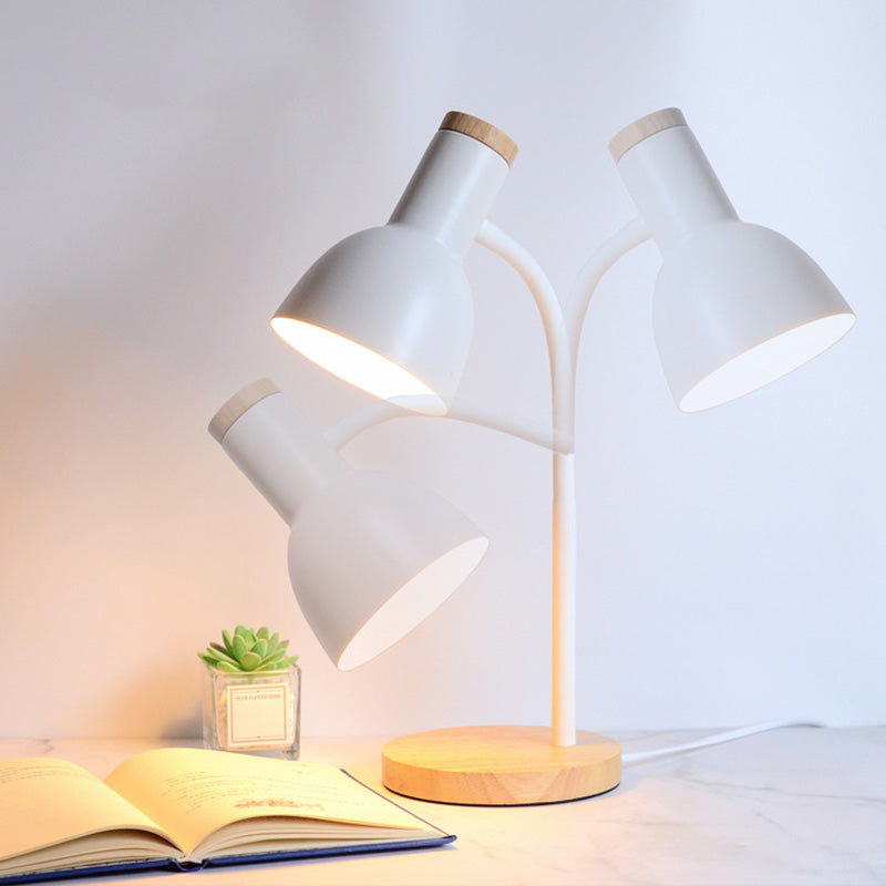 Dome Shade Nordic Style Table Lampe 18 "Hauteur de lite de lecture de chevet avec base ronde en bois