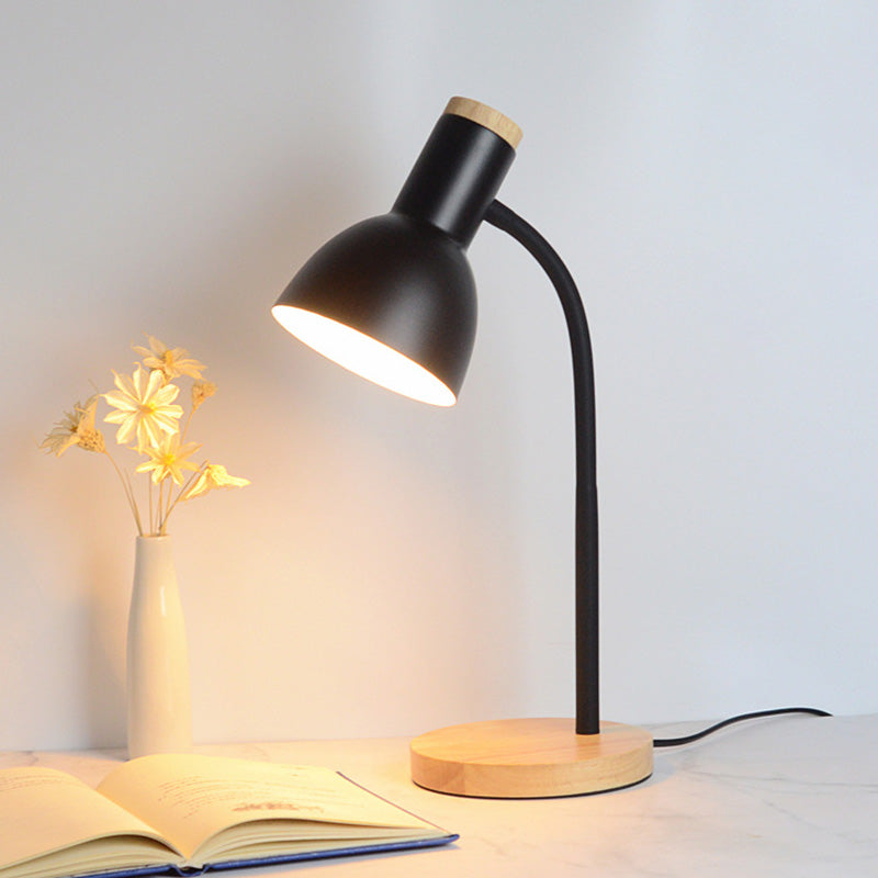 Tono de domo lámpara de mesa de estilo nórdico de 18 "luz de lectura de altura con base redonda de madera
