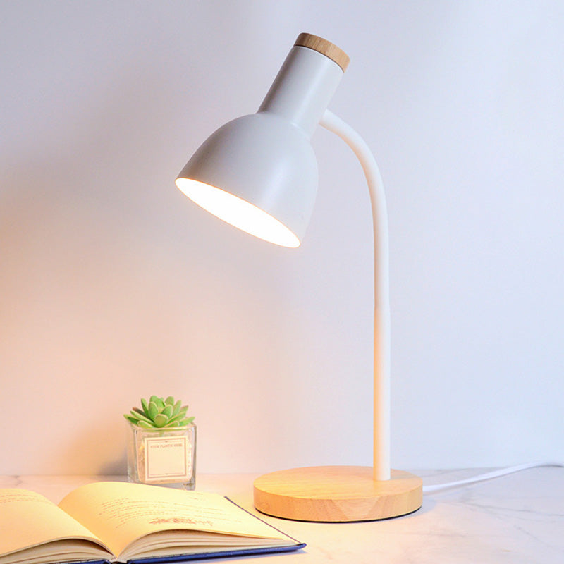 Dome Shade Nordic Style Table Lampe 18 "Hauteur de lite de lecture de chevet avec base ronde en bois