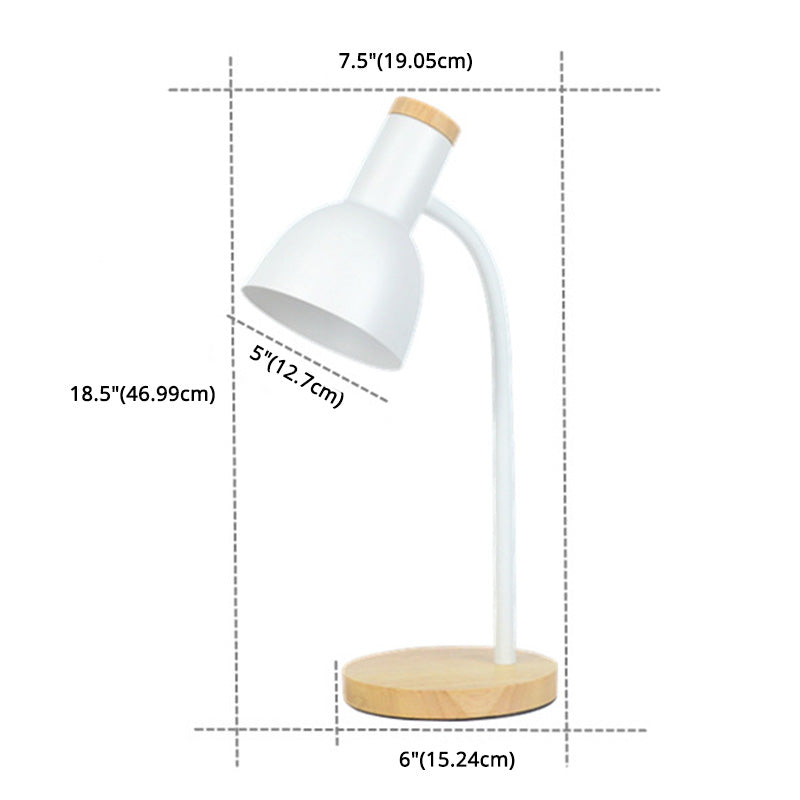 Dome Shade Nordic Style Table Lampe 18 "Hauteur de lite de lecture de chevet avec base ronde en bois