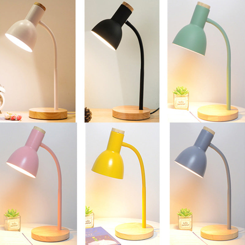 Dome Shade Nordic Style Table Lampe 18 "Hauteur de lite de lecture de chevet avec base ronde en bois