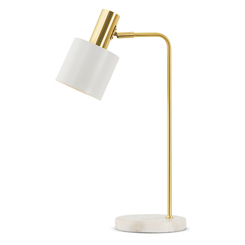 Modern Minimalist Marble Base Table Lamp Cylindrical Iron Shade Bedroom Lighting Fixture