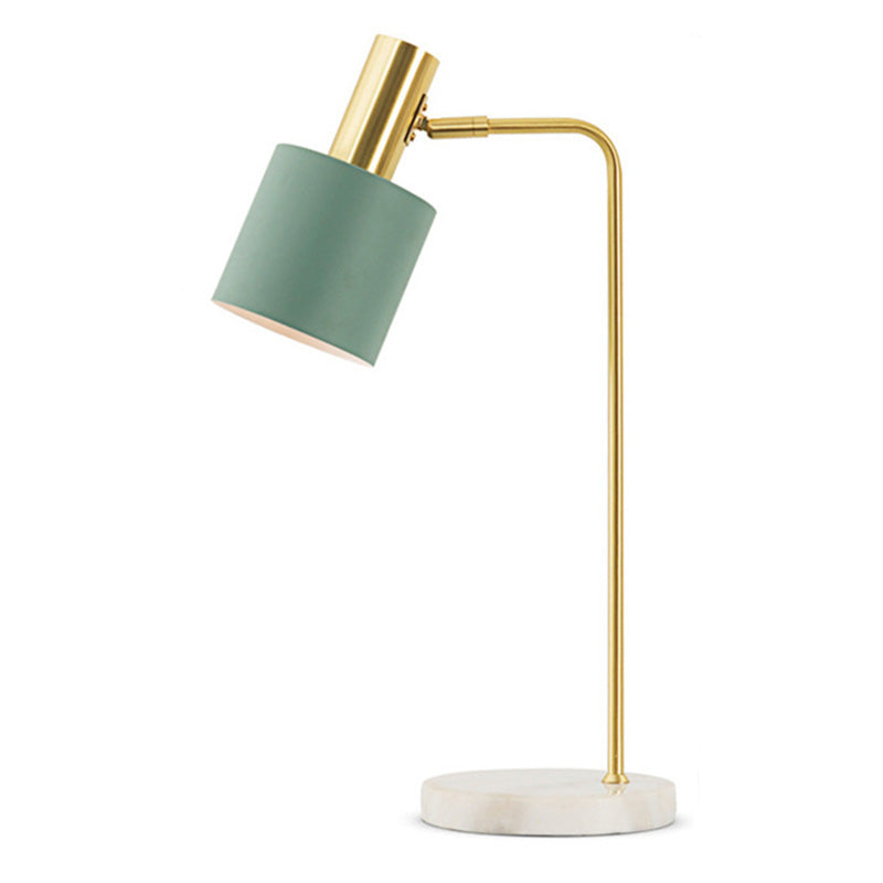 Modern Minimalist Marble Base Table Lamp Cylindrical Iron Shade Bedroom Lighting Fixture