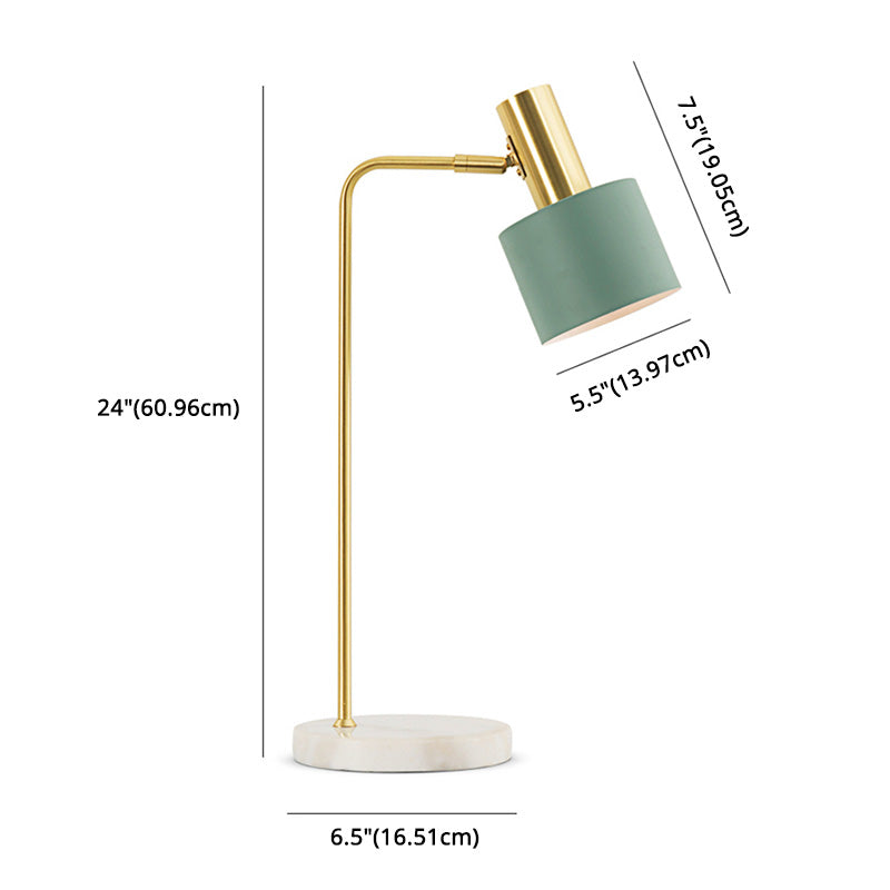Modern Minimalist Marble Base Table Lamp Cylindrical Iron Shade Bedroom Lighting Fixture