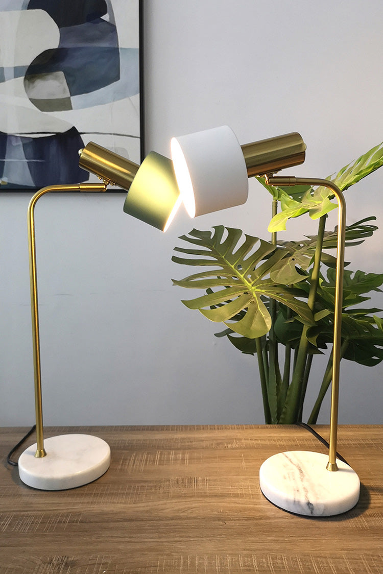 Modern Minimalist Marble Base Table Lamp Cylindrical Iron Shade Bedroom Lighting Fixture