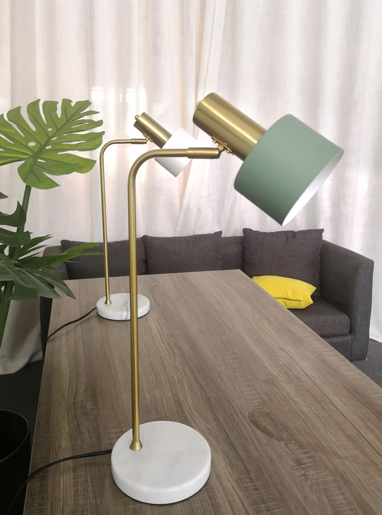 Modern Minimalist Marble Base Table Lamp Cylindrical Iron Shade Bedroom Lighting Fixture