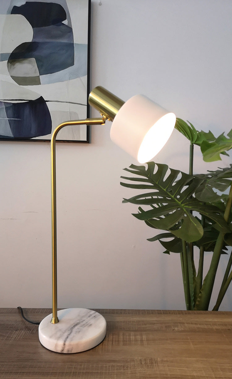 Modern Minimalist Marble Base Table Lamp Cylindrical Iron Shade Bedroom Lighting Fixture