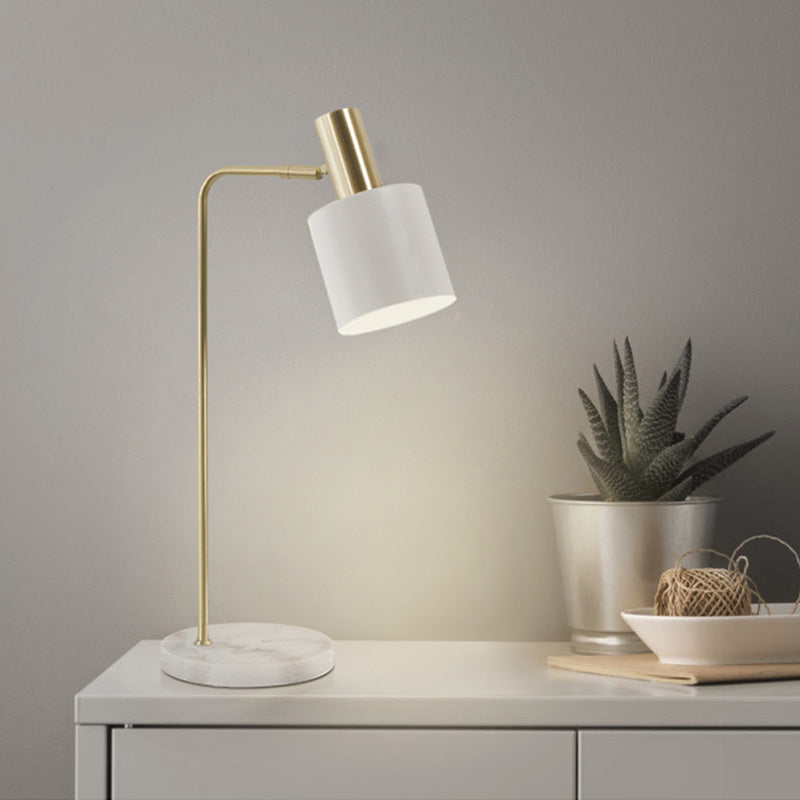 Modern Minimalist Marble Base Table Lamp Cylindrical Iron Shade Bedroom Lighting Fixture