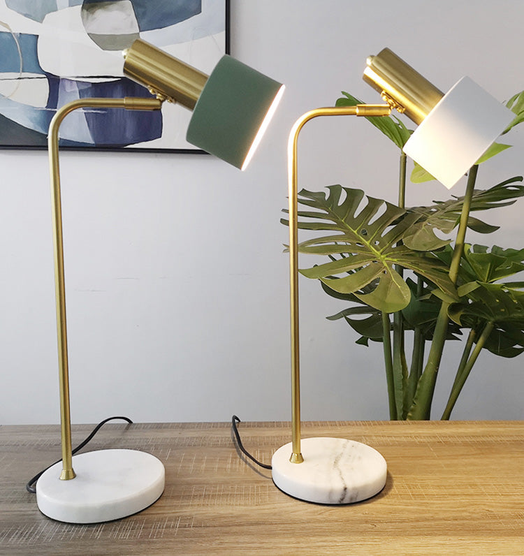Modern Minimalist Marble Base Table Lamp Cylindrical Iron Shade Bedroom Lighting Fixture