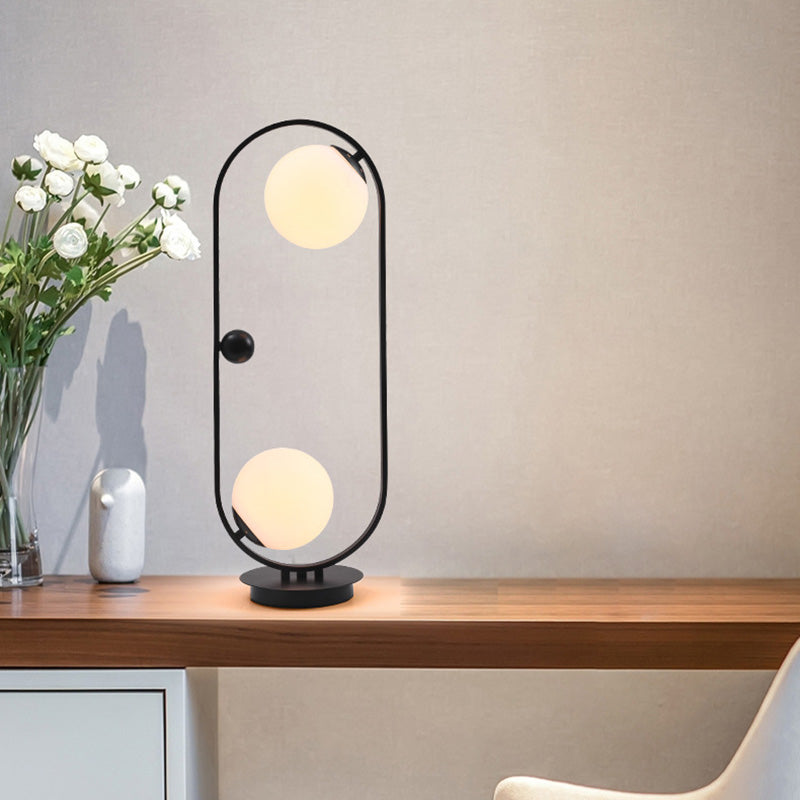 Orb-Shade Nightstand Light Minimalist Opal Frosted Glass Bedroom Table Lamp