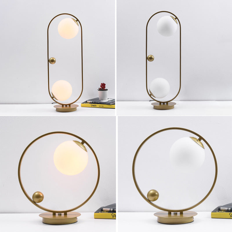 Orb-Shade Nightstand Light Minimalist Opal Frosted Glass Bedroom Table Lamp