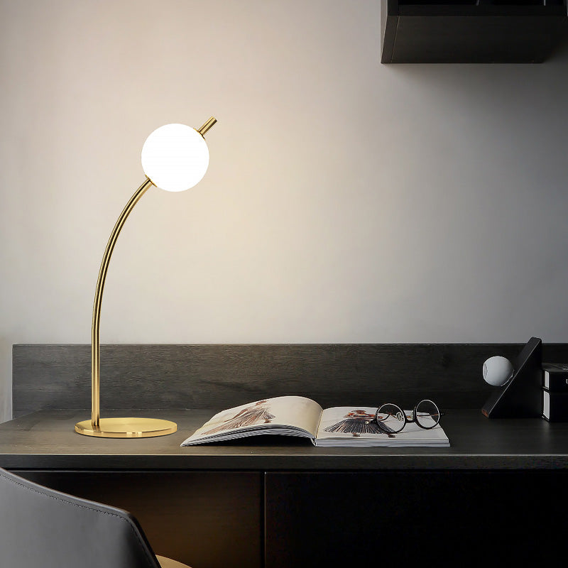 Simplicity Ball-Shade Night Lamp White Glass Bedroom LED Table Light in Gold