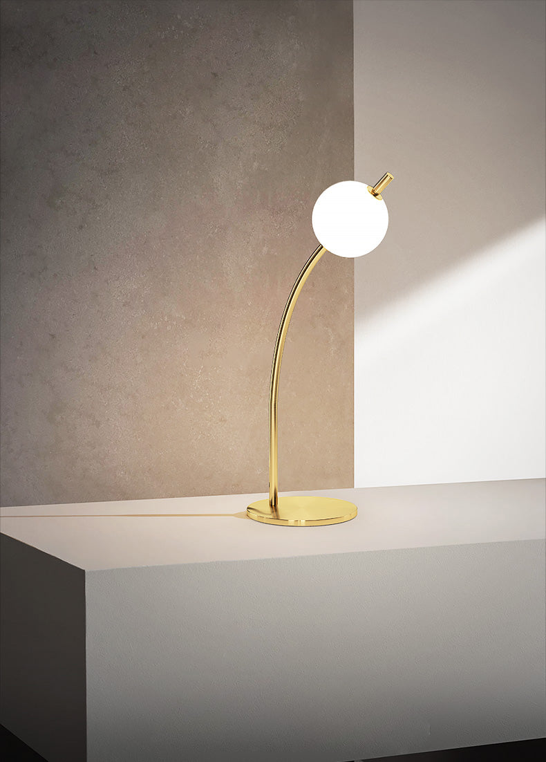 Simplicity Ball-Shade Night Lamp White Glass Bedroom LED Table Light in Gold