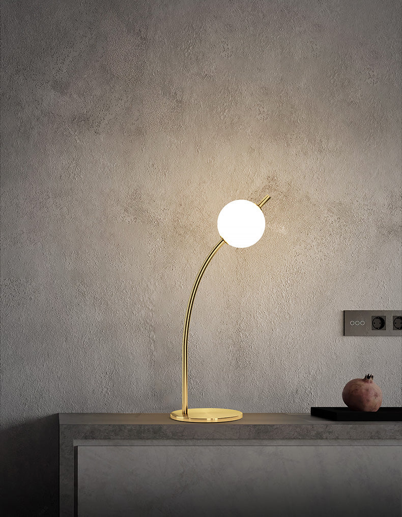 Simplicity Ball-Shade Night Lamp White Glass Bedroom LED Table Light in Gold