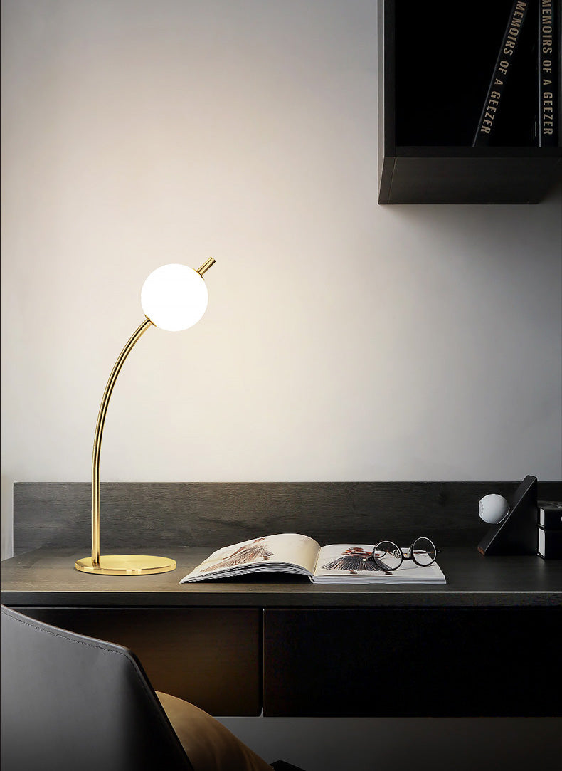 Simplicity Ball-Shade Night Lamp White Glass Bedroom LED Table Light in Gold