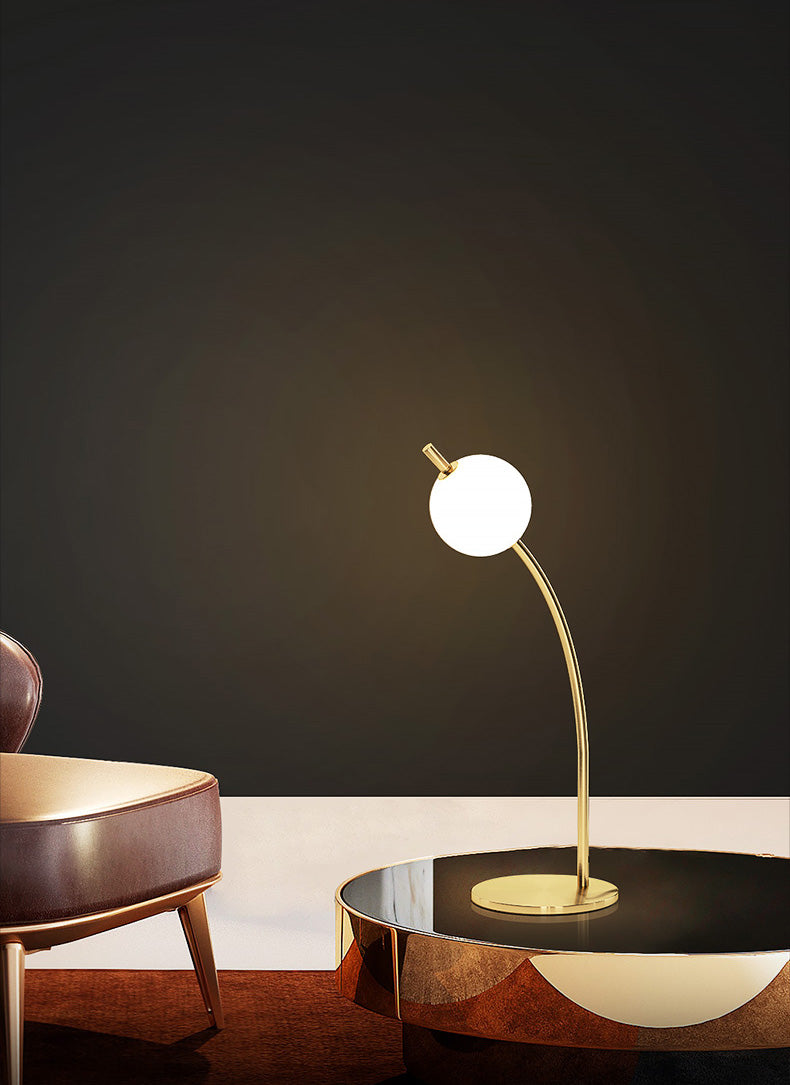 Simplicity Ball-Shade Night Lamp White Glass Bedroom LED Table Light in Gold