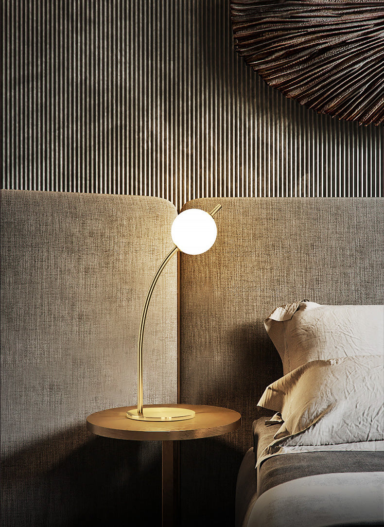 Simplicity Ball-Shade Night Lamp White Glass Bedroom LED Table Light in Gold