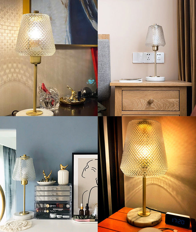 Postmodern Conical Table Lighting Lattice Glass 1 Head Living Room Night Lamp in Gold