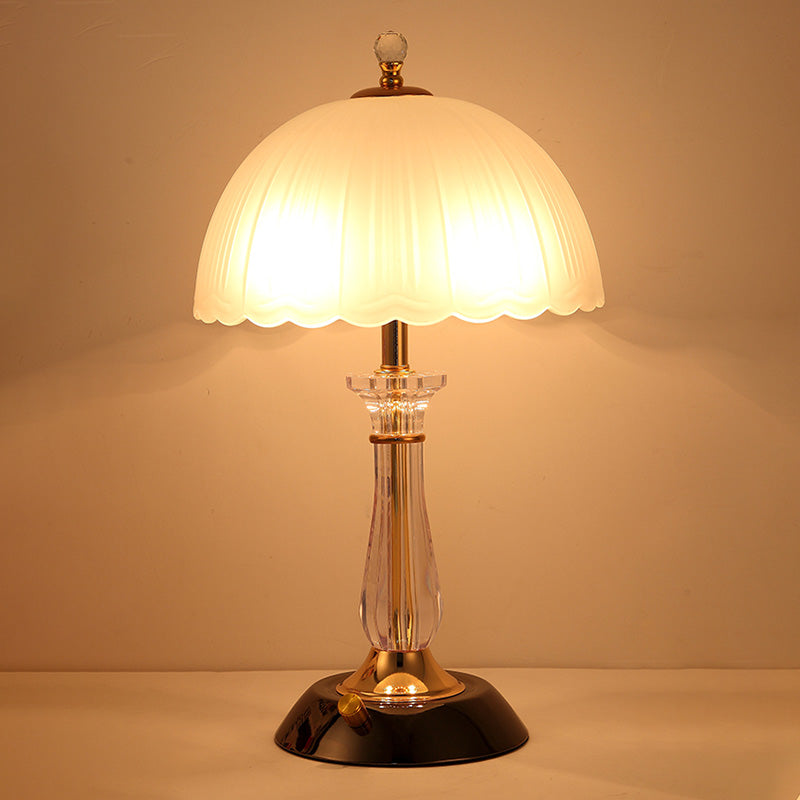 Luz de luz nocturna con copa de oro negro 2 bombillas lámpara de mesa de vidrio esmerilado con columna de cristal