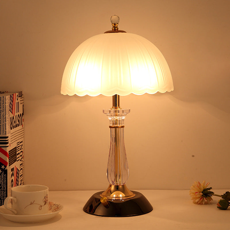 Luz de luz nocturna con copa de oro negro 2 bombillas lámpara de mesa de vidrio esmerilado con columna de cristal